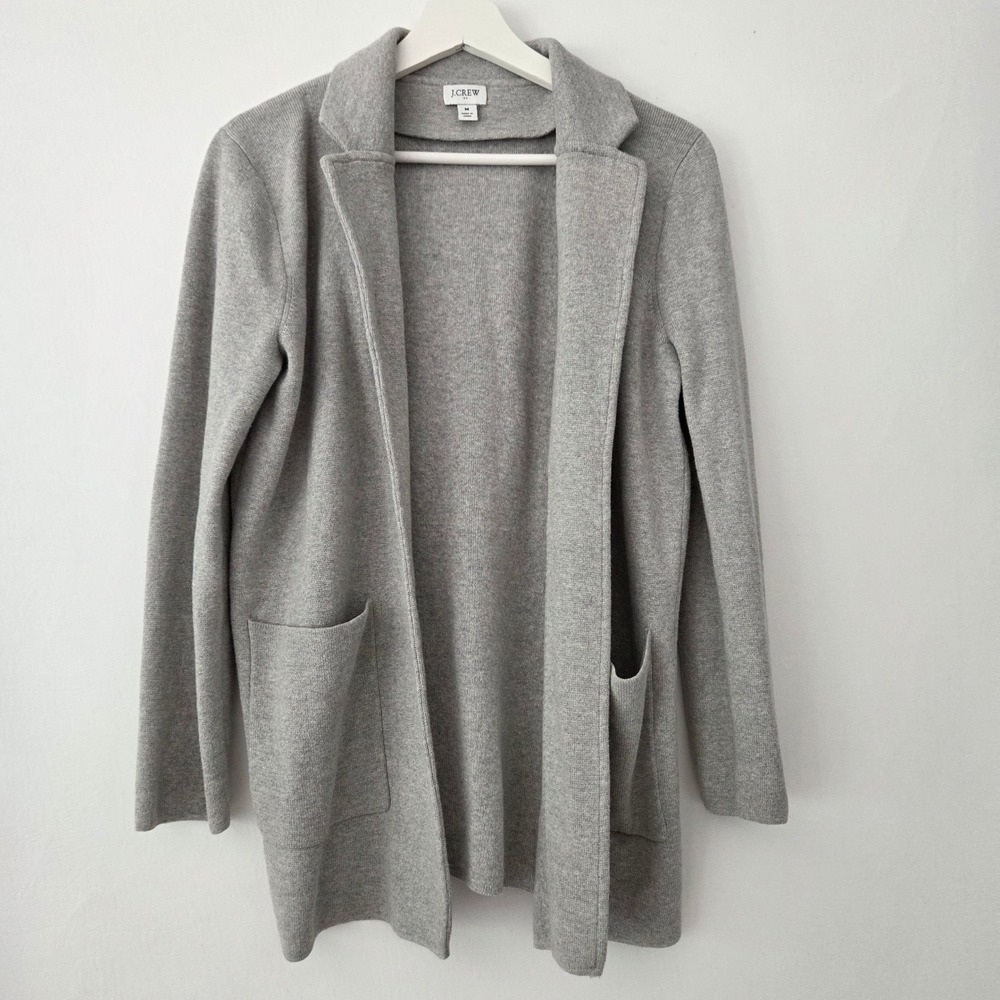 J.Crew Sweater Blazer Grey Cotton Knit Open‎ Front Women Medium